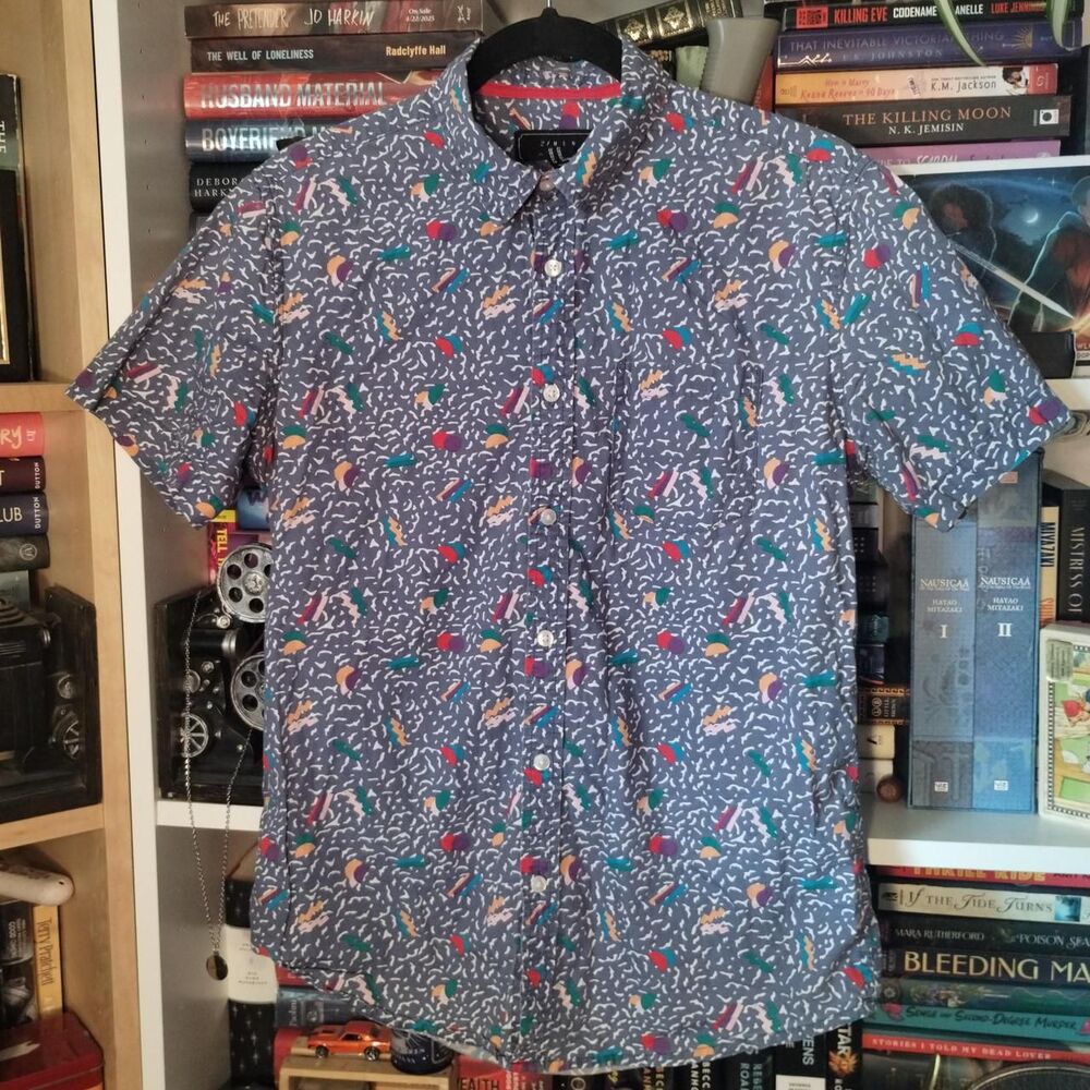 21 Men Blue Button up with fun Confetti pattern